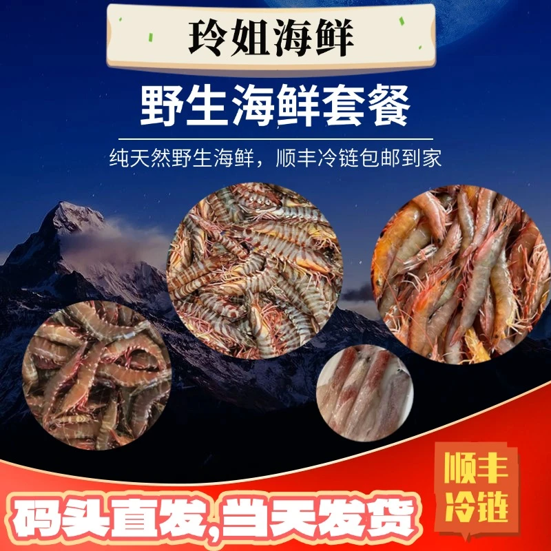 天然野生海鲜套餐 深海捕捞（斑节虾.红爪虾.芦虾.火箭鱿）冷链发货