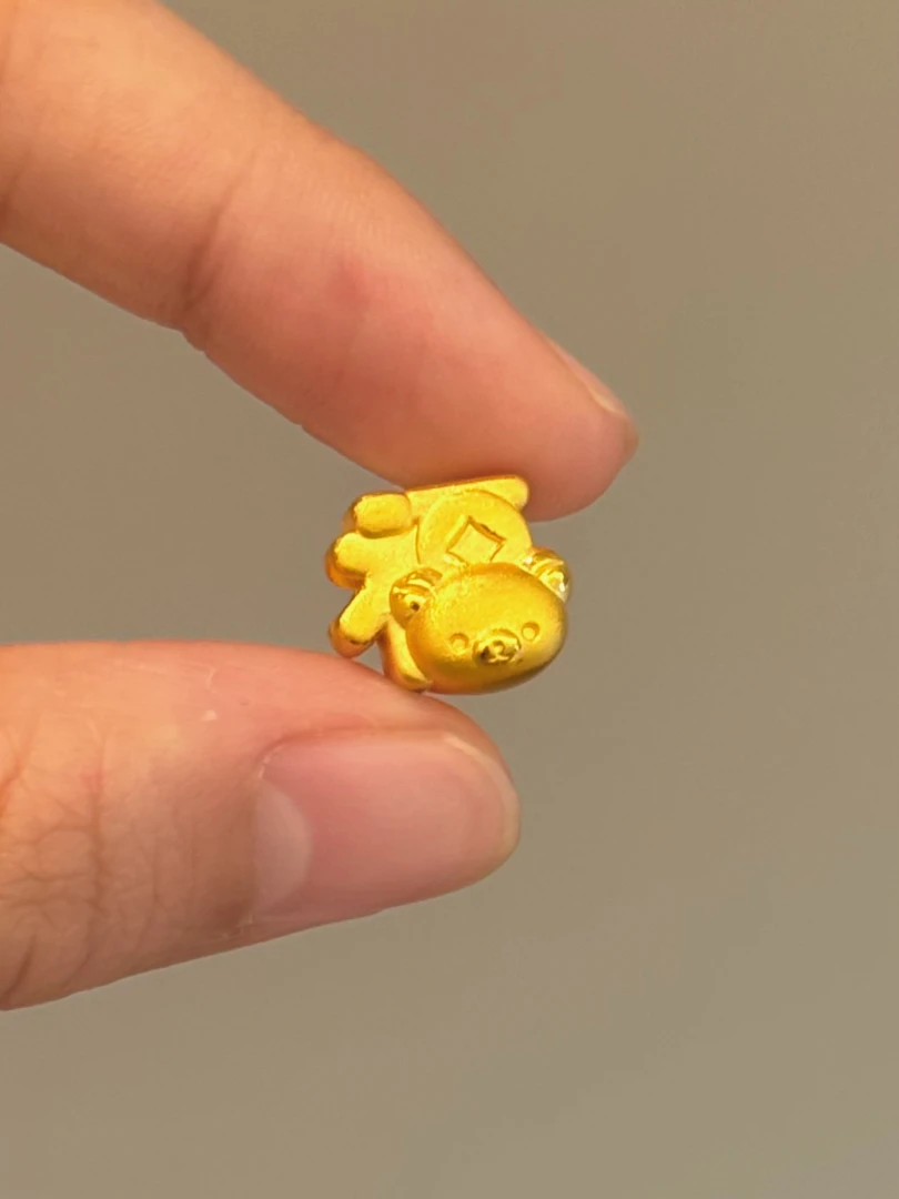 贝贝黄金 足金999 福字轻松熊 素金 转运珠 103