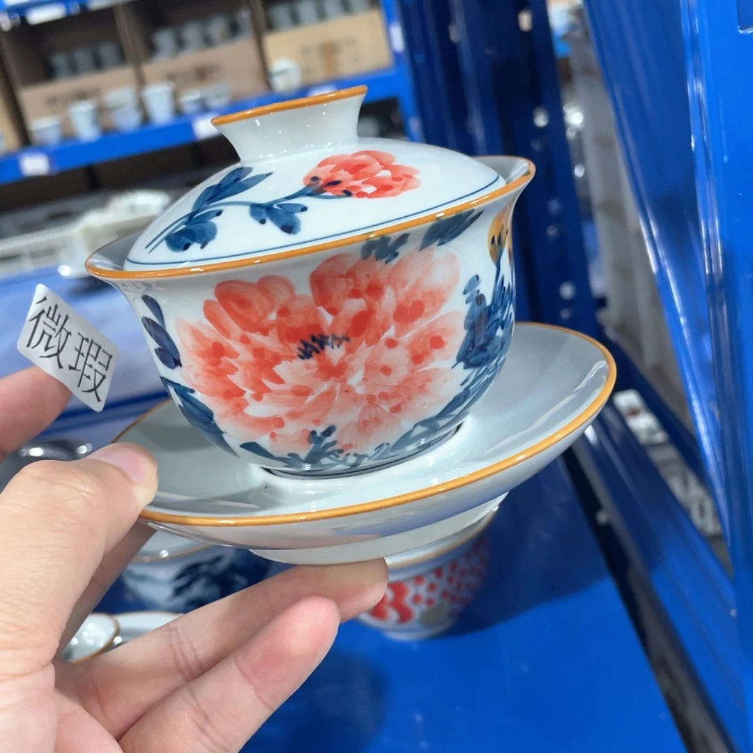 釉下手绘茶具微瑕