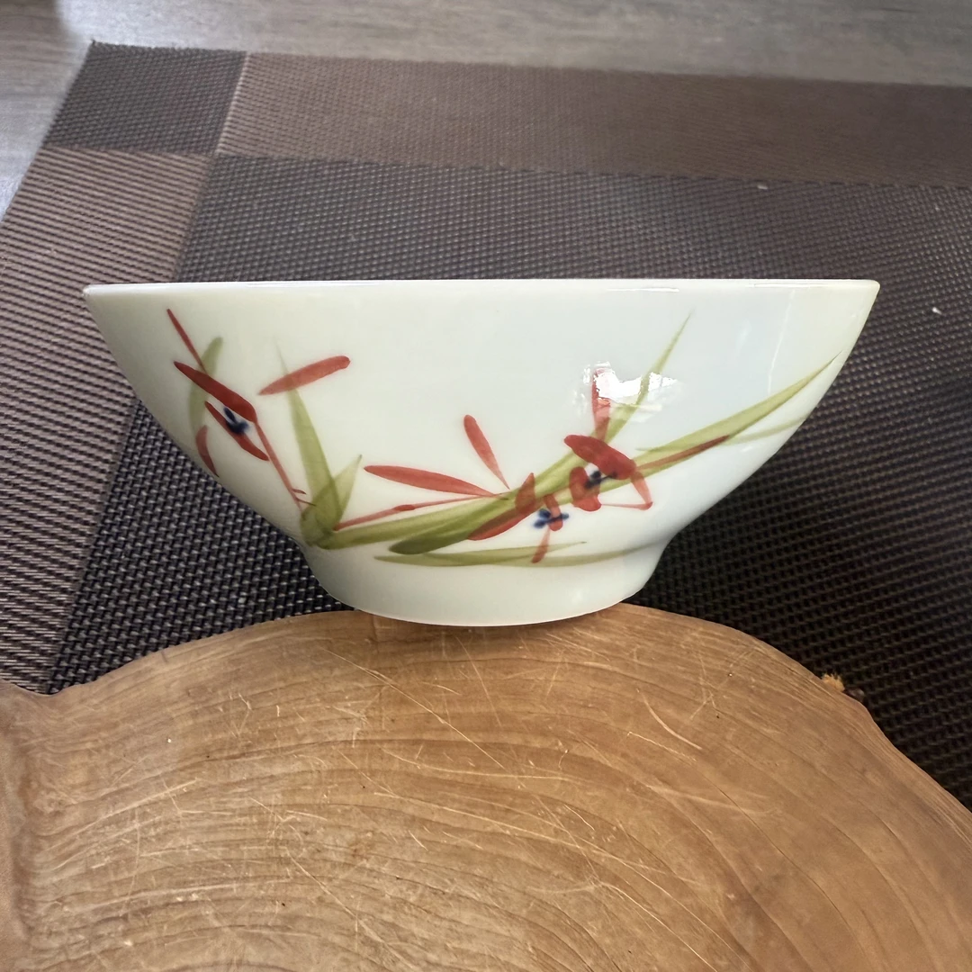 微瑕手绘兰花5寸高足碗口径12.5cm高度5cm（一只装）
