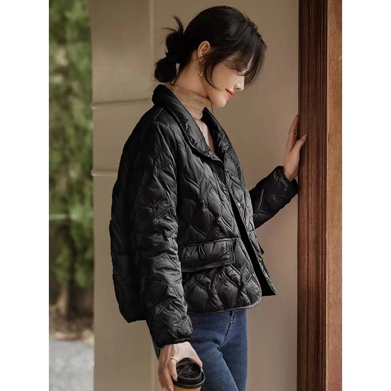 9028-3482 韩版宽松短款菱形轻薄羽绒服外套