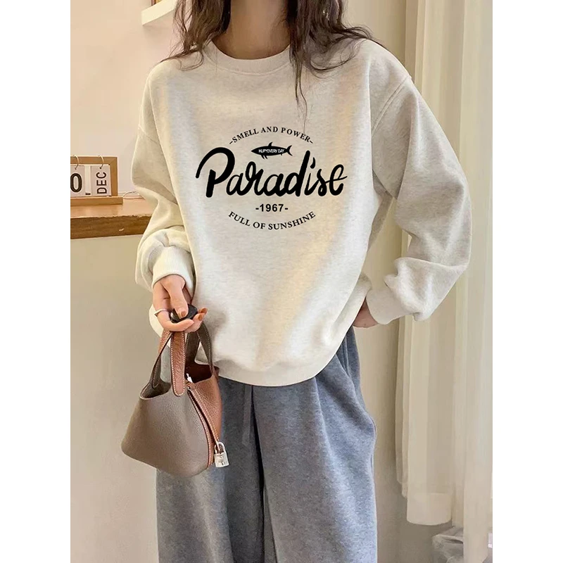 2025新款春秋季薄款圆领白灰色卫衣女宽松设计感小众慵懒爆款上衣