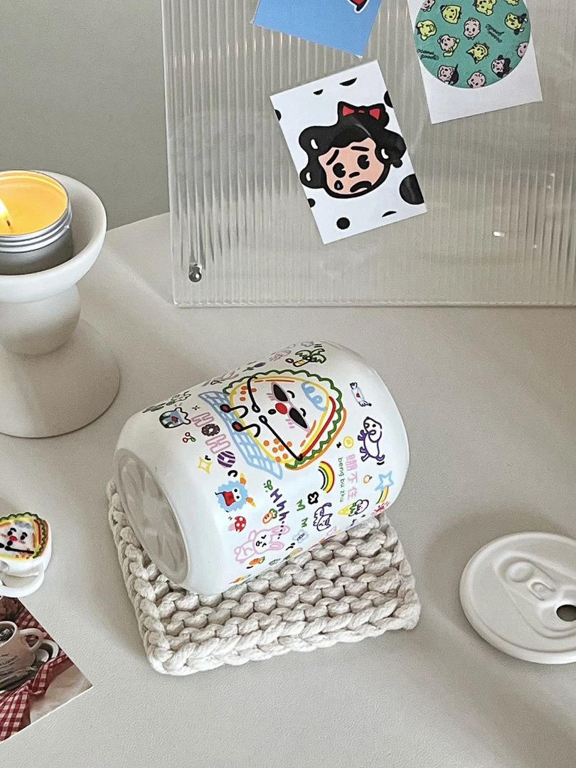 森南涂鸦吸管杯带盖带吸管