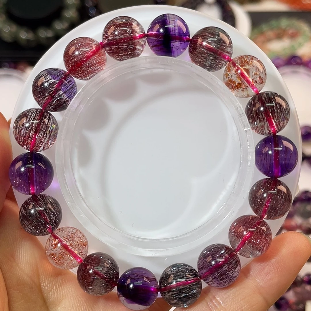 水晶手串未镶嵌黑加仑透闪彩全净体11.3