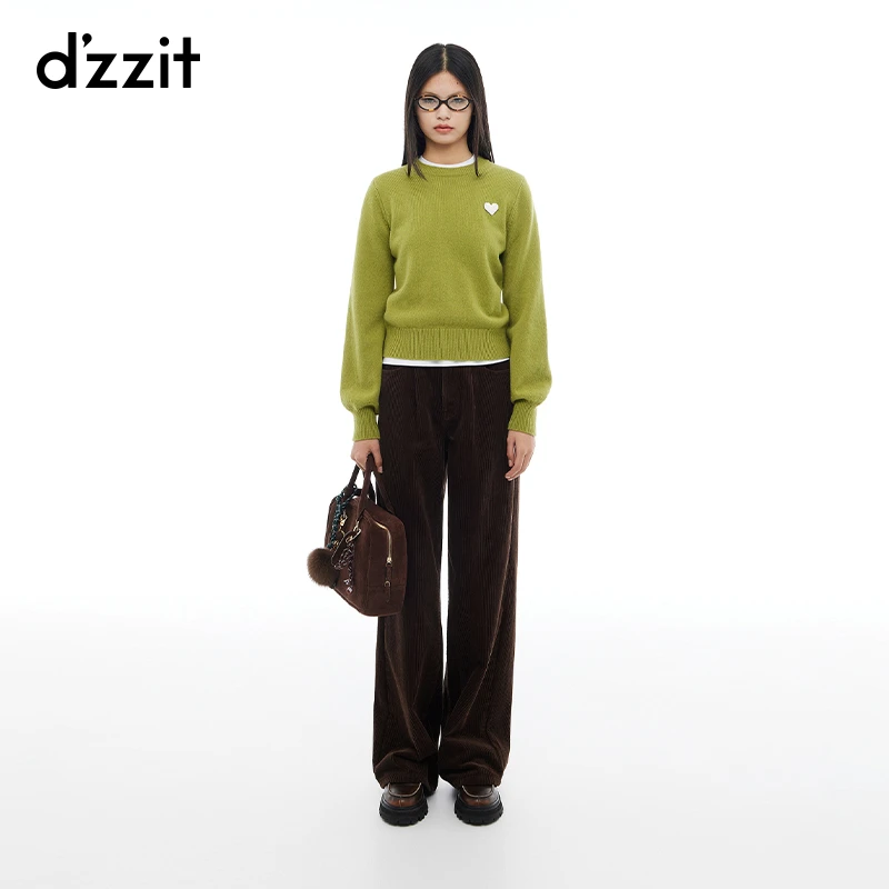 dzzit地素针织衫秋冬复古100%绵羊毛爱心圆领长袖上衣女3I4E455