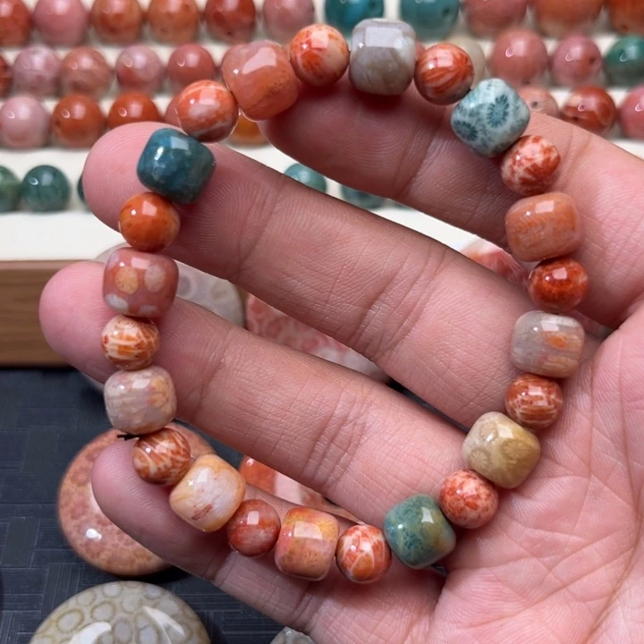 玛瑙/玉髓未镶嵌珊瑚玉手串硅化玉