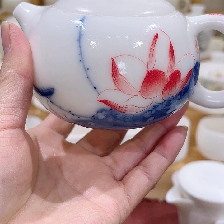 高冰素烧手绘莲花壶200信****车