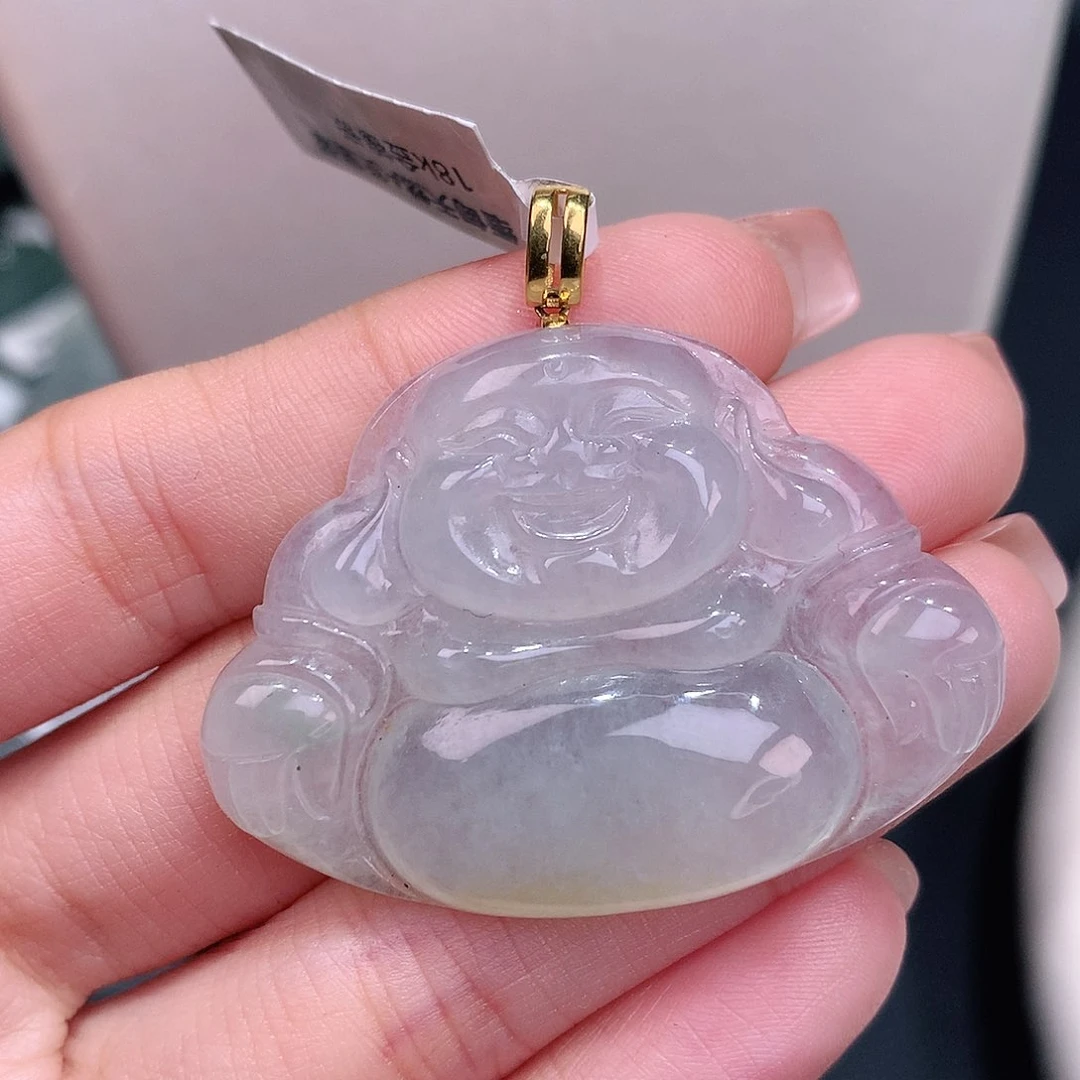 颈饰18K金镶嵌翡翠洒金大佛公