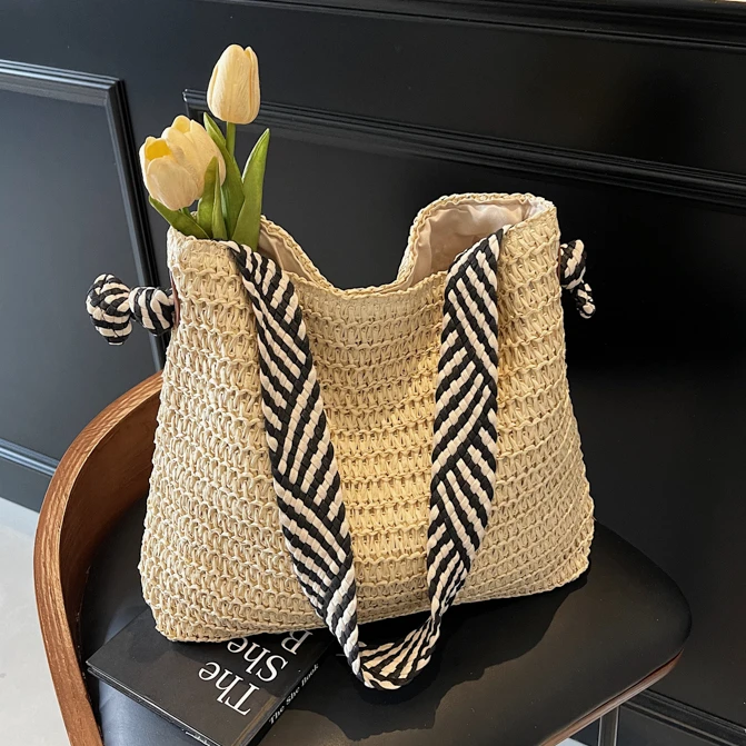 2025新款早休闲度假风草编托特包编织百搭大容量单肩沙滩包包女