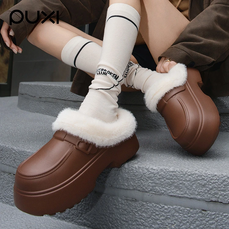 朴西玛丽珍防水棉拖鞋女秋冬季时尚包头厚底增高外穿保暖毛绒拖鞋