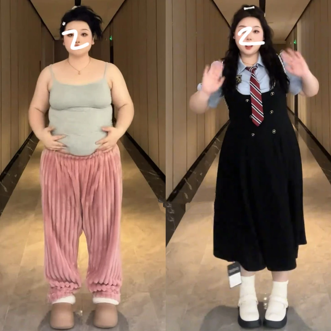 大码胖mm假两件连衣裙女夏季新款学院风短袖收腰显瘦气质a字裙子