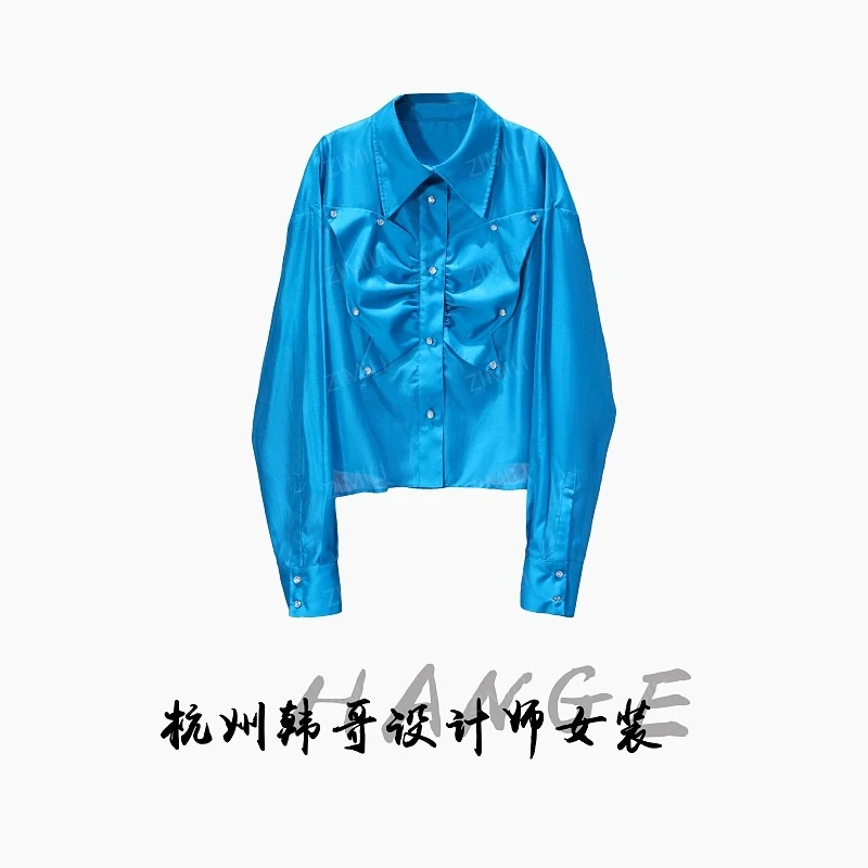 【韩哥女装】欧版设计邦迪蓝蝴蝶贴布绣时尚休闲重工衬衫8118