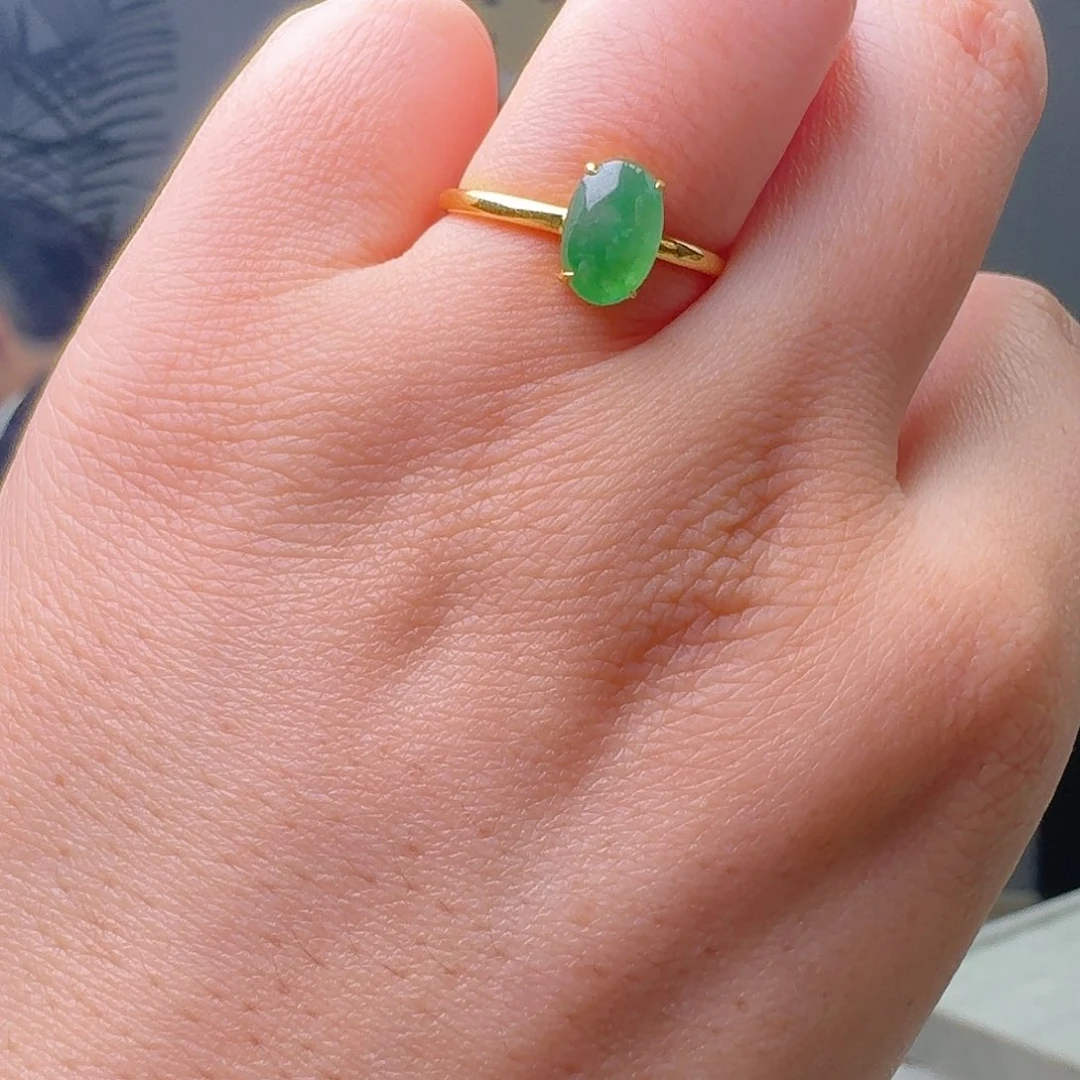 翡翠18K金镶嵌戒指天然