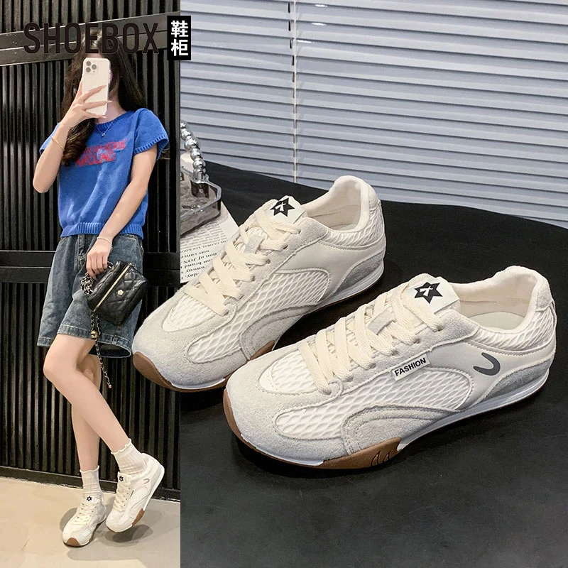 SHOEBOX鞋柜网面透气德训鞋女2025夏季新款百搭休闲运动阿甘鞋