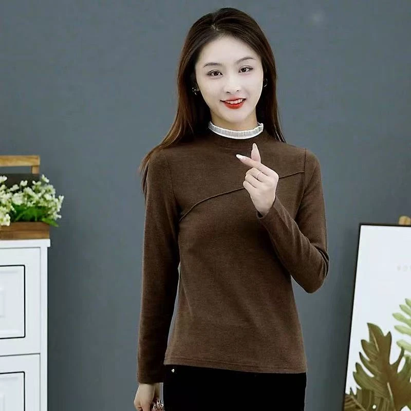 2025德绒女士长袖新款妈妈中年宽松日常流行小衫中年人t恤上衣