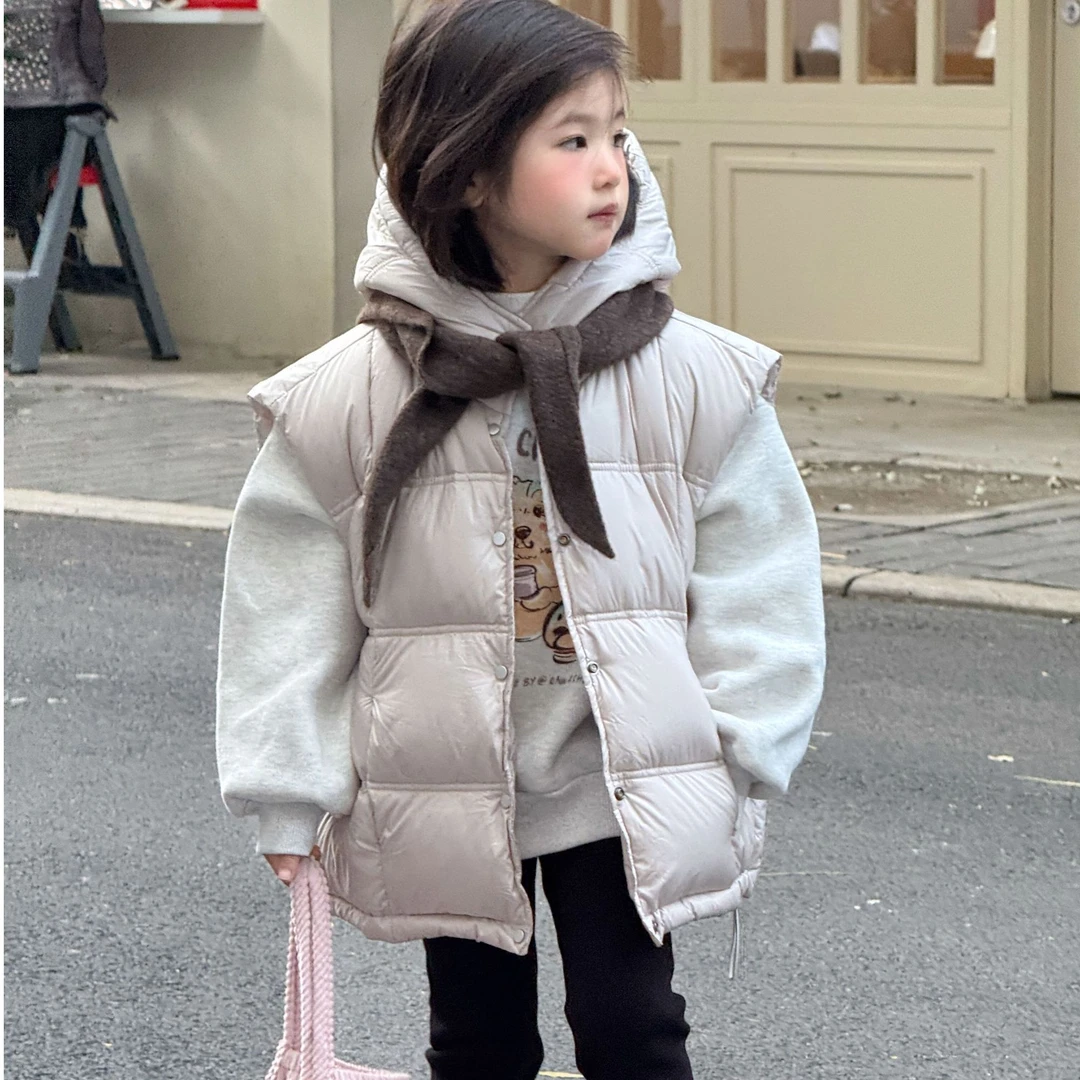 绒子含量90%男女通用休闲风冬季羽绒马甲百搭保暖女童戴帽羽绒服