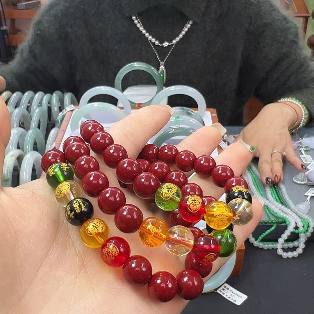 *****石英石非金属五路财财朱砂手链