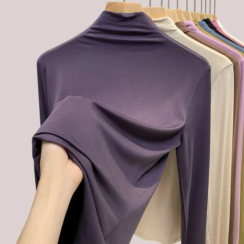 2025秋冬新款打底衫女气质半高领t恤内搭修身百搭莫代尔长袖上衣