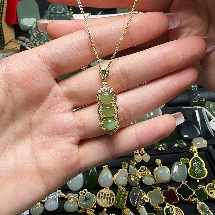 颈饰银S925镶嵌和田玉送链子送绳