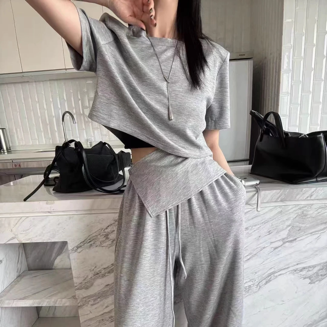 MISS RUILI  定制  夏季百搭宽松显瘦短袖T恤+阔腿裤两件套F0802