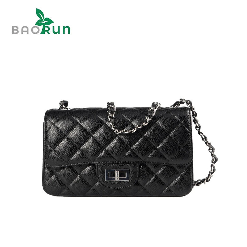 【小号CF-鱼子酱牛皮】轻奢时尚黑色菱格链条方扣小香单肩腋下包