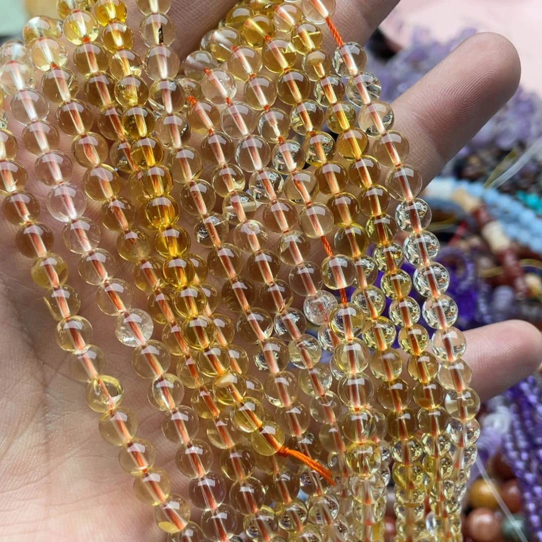 玛瑙/玉髓珠宝半成品未镶嵌一条装卡6mm黄水圆珠