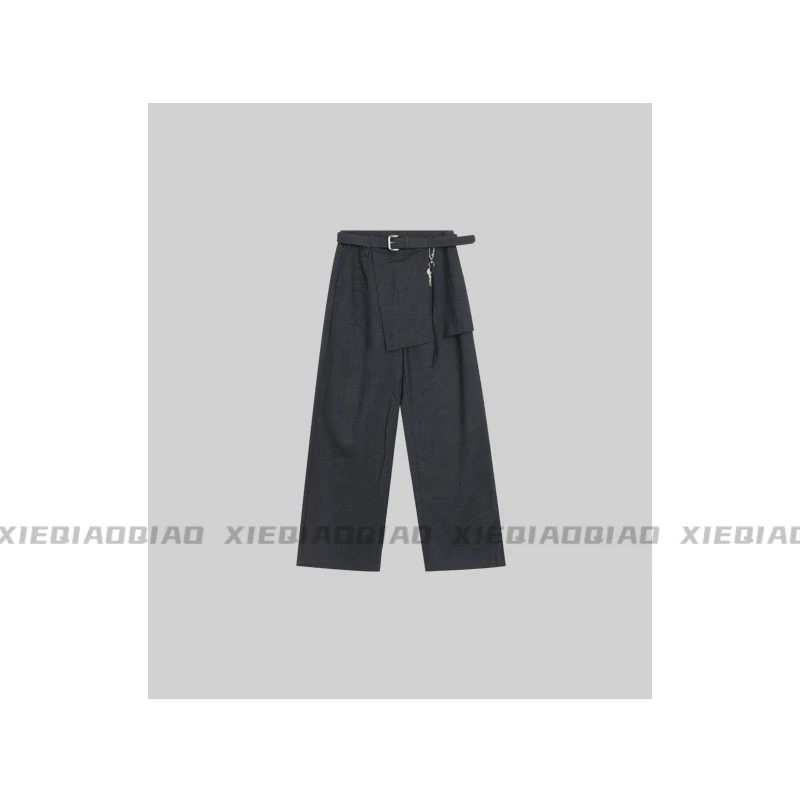 谢荞荞「灰阶游廓」早秋季新款莱赛尔天丝绵羊毛拼接挡片阔腿西装裤