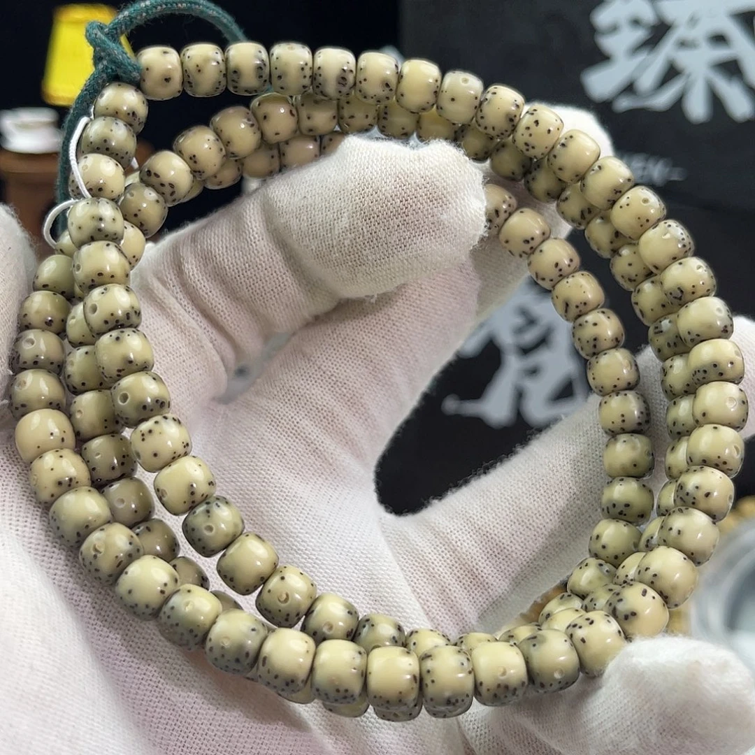 手串星月菩提长串2石玉糯绿老油通体留白7×6同枝正月人工精抛