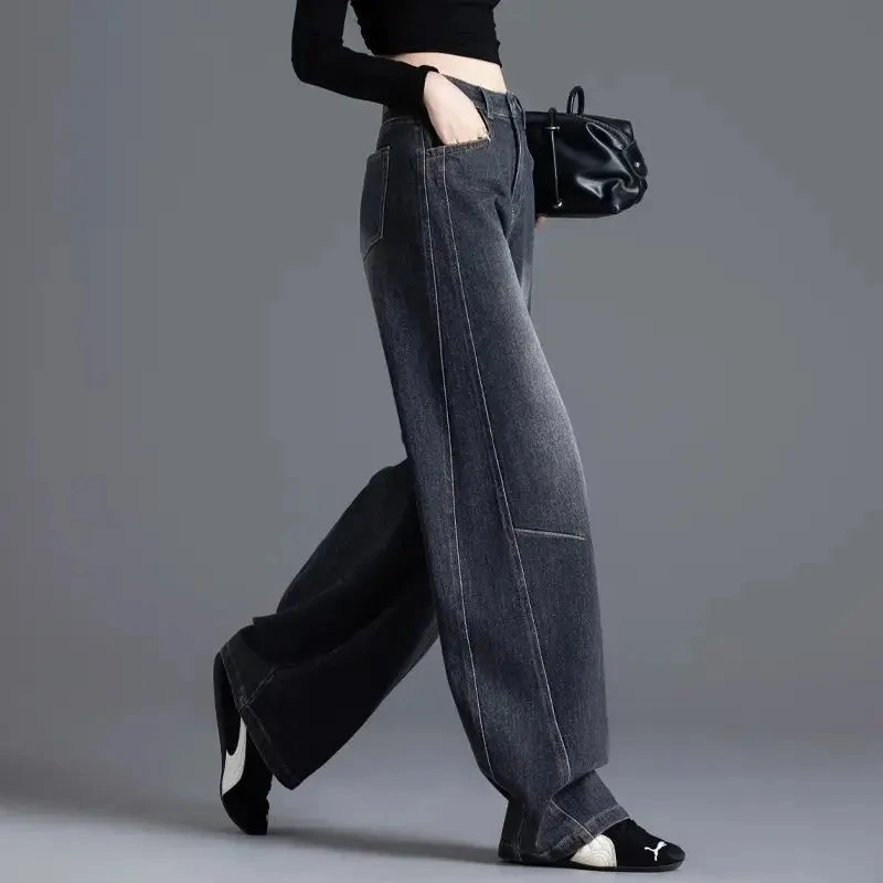 九分黑色牛仔裤女2025新款秋冬季小个子裤子复古宽松弯刀裤哈伦裤