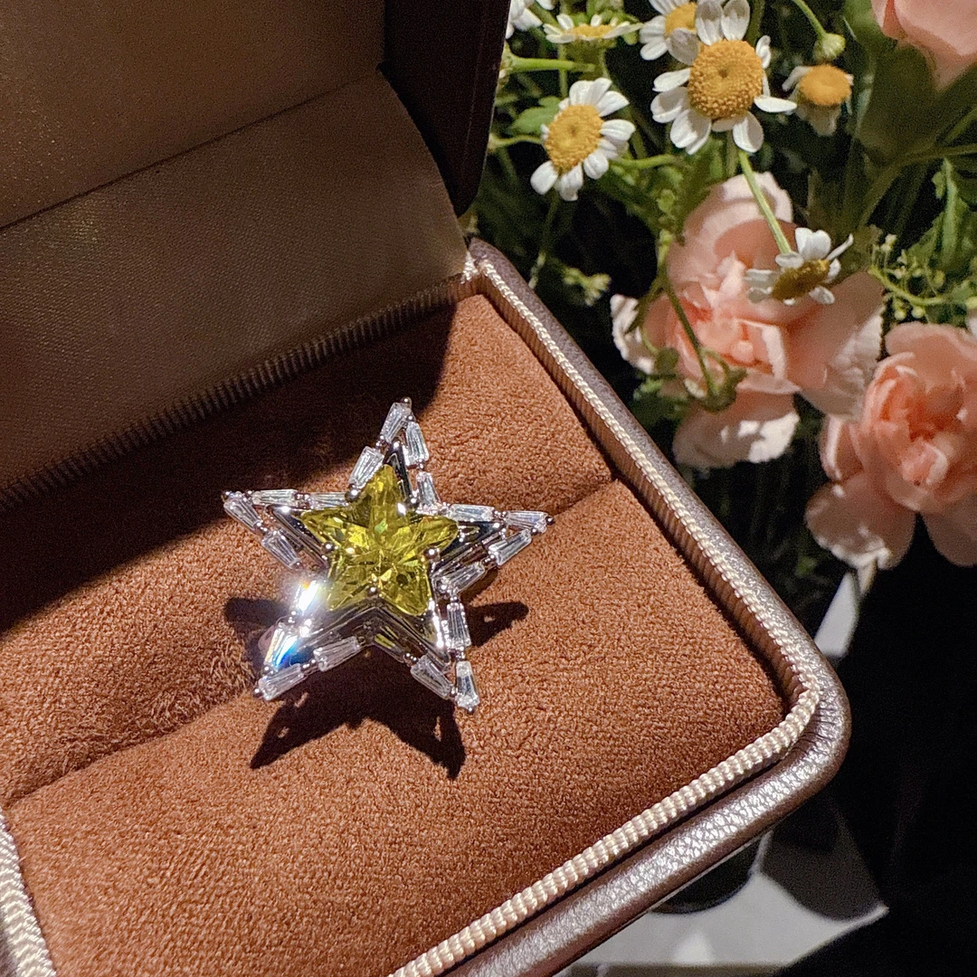 铜合金合成锆石戒指 星芒五角星开口戒