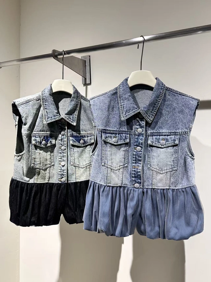 【Ann.G】S10308复古感牛仔无袖背心连衣裙季修身显瘦花苞短裙