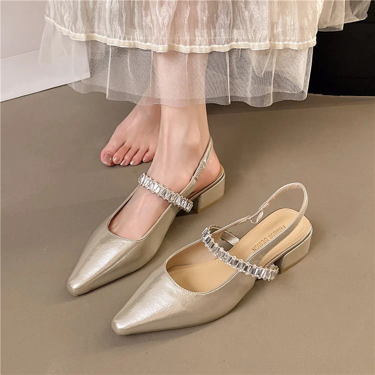 （董燕甄选） 98-32百搭舒适压皱软底软面高跟鞋尖头女鞋一字带鞋子