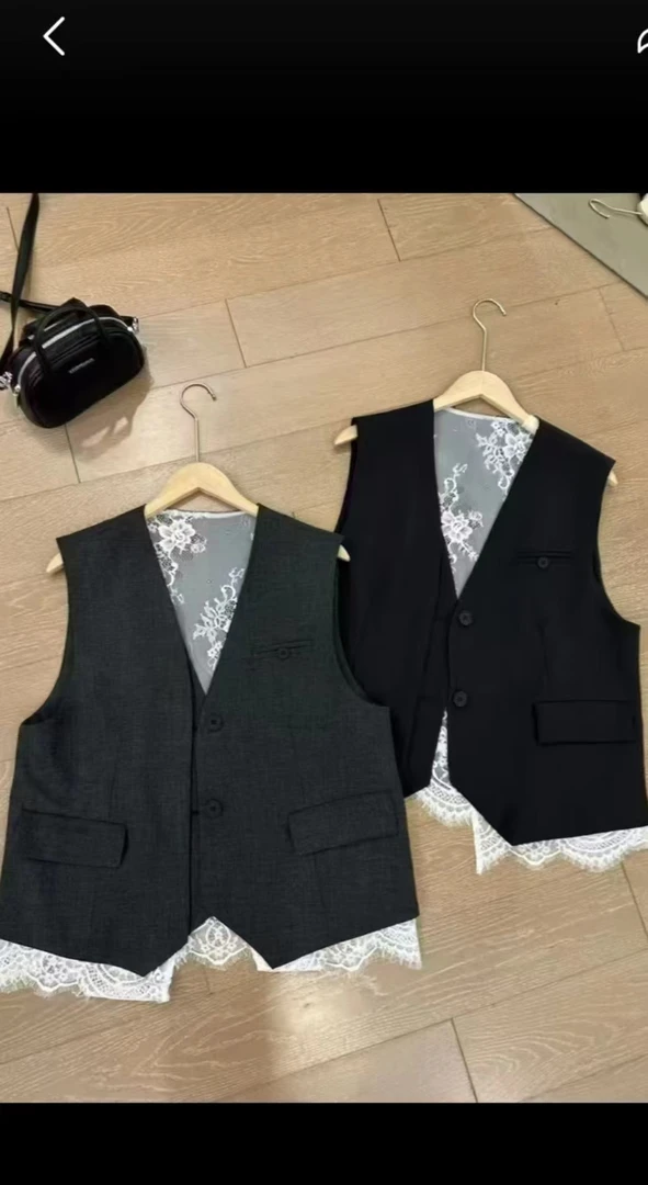 宽松显瘦拼接蕾丝开衫马甲