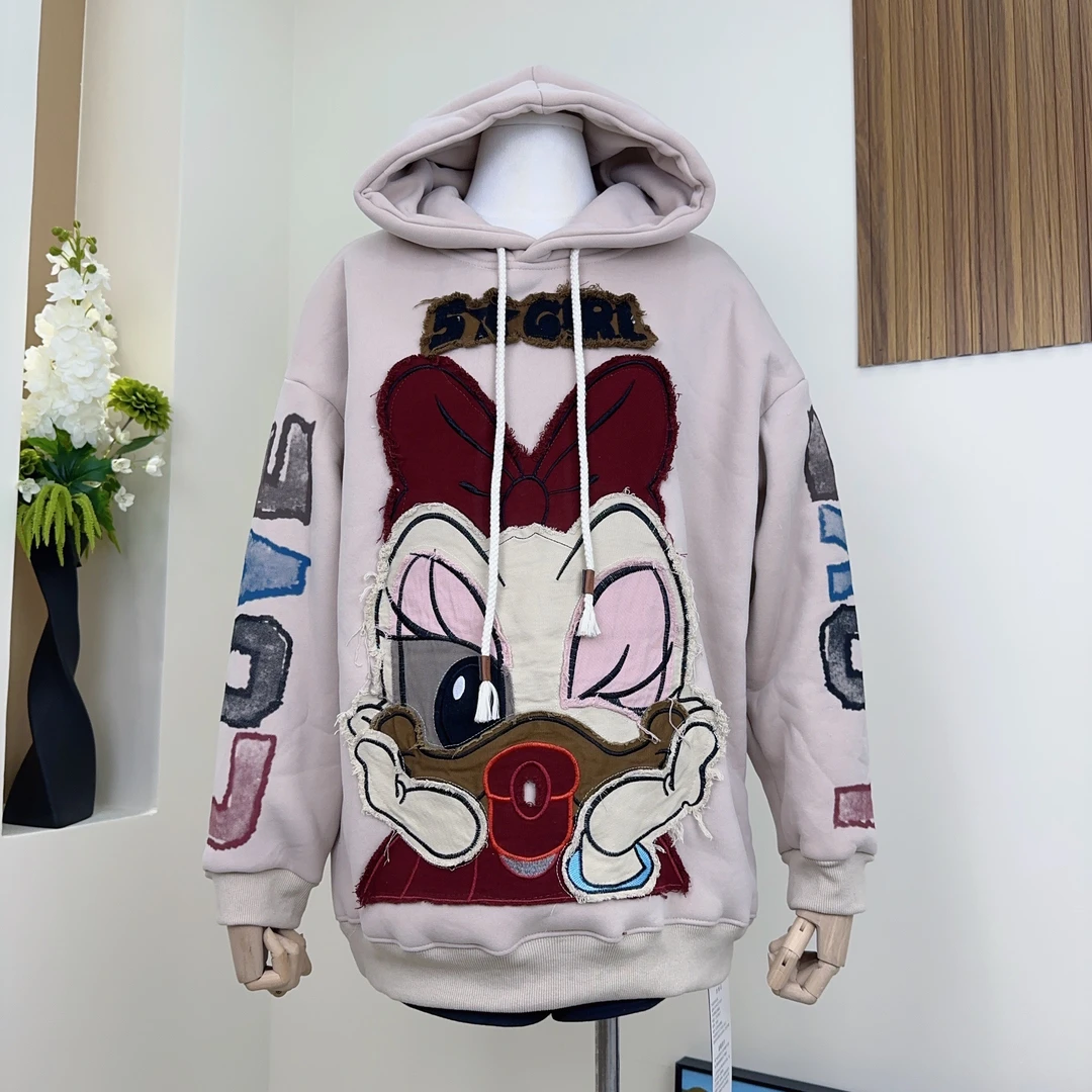 (3143)y2025新款秋冬加绒加厚卫衣女印花连帽ins韩版刺绣宽松上衣