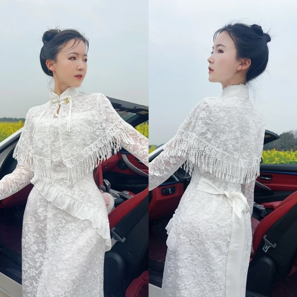 粉黛原创 白司藤 重工刺绣设计感优雅日常修身显瘦改良旗袍