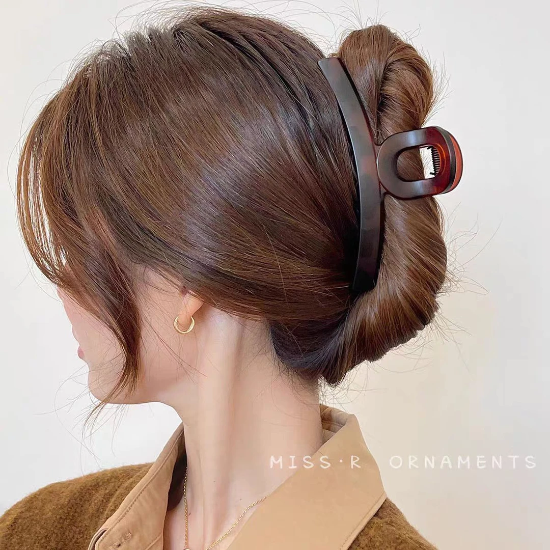 气质轻奢时尚简约法式复古纹路亚克力一字夹抓夹局部夹2071