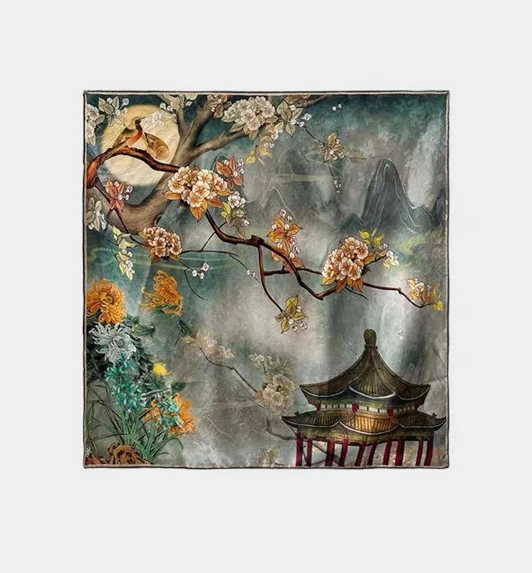 晕染等烟雨香韵花罗提花镂空70*70方巾