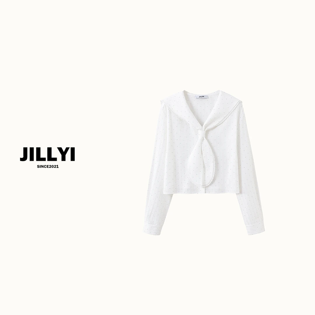 JILLYI南山店【月色繁星】白色海军领小亮片装饰洋气衬衫时尚百搭