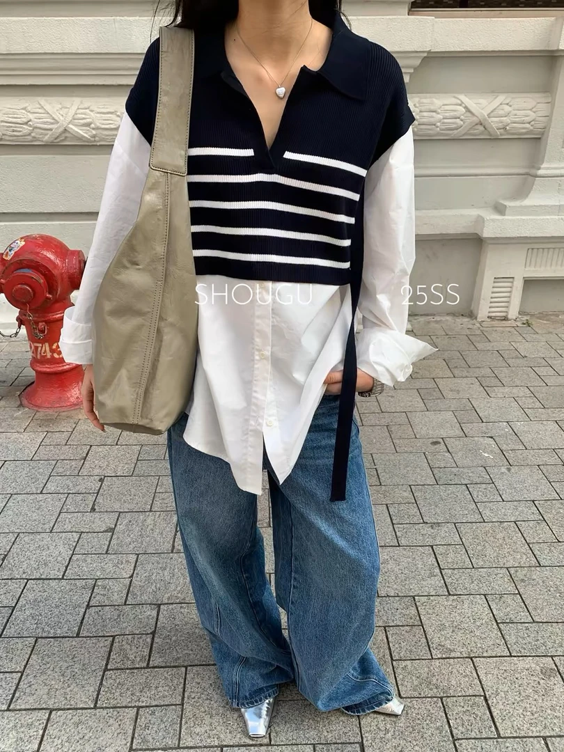 【云云精选】176 欧货高品假两件拼针织衬衫