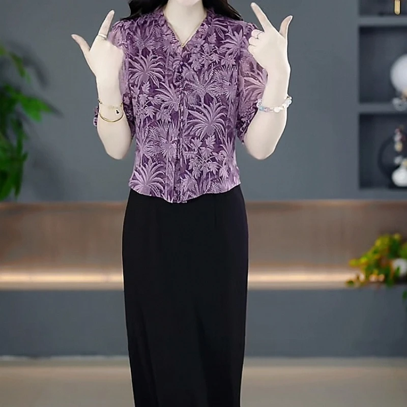 2025夏季新款时尚高端精致时尚优雅气质拼接碎花修身假两件连衣裙