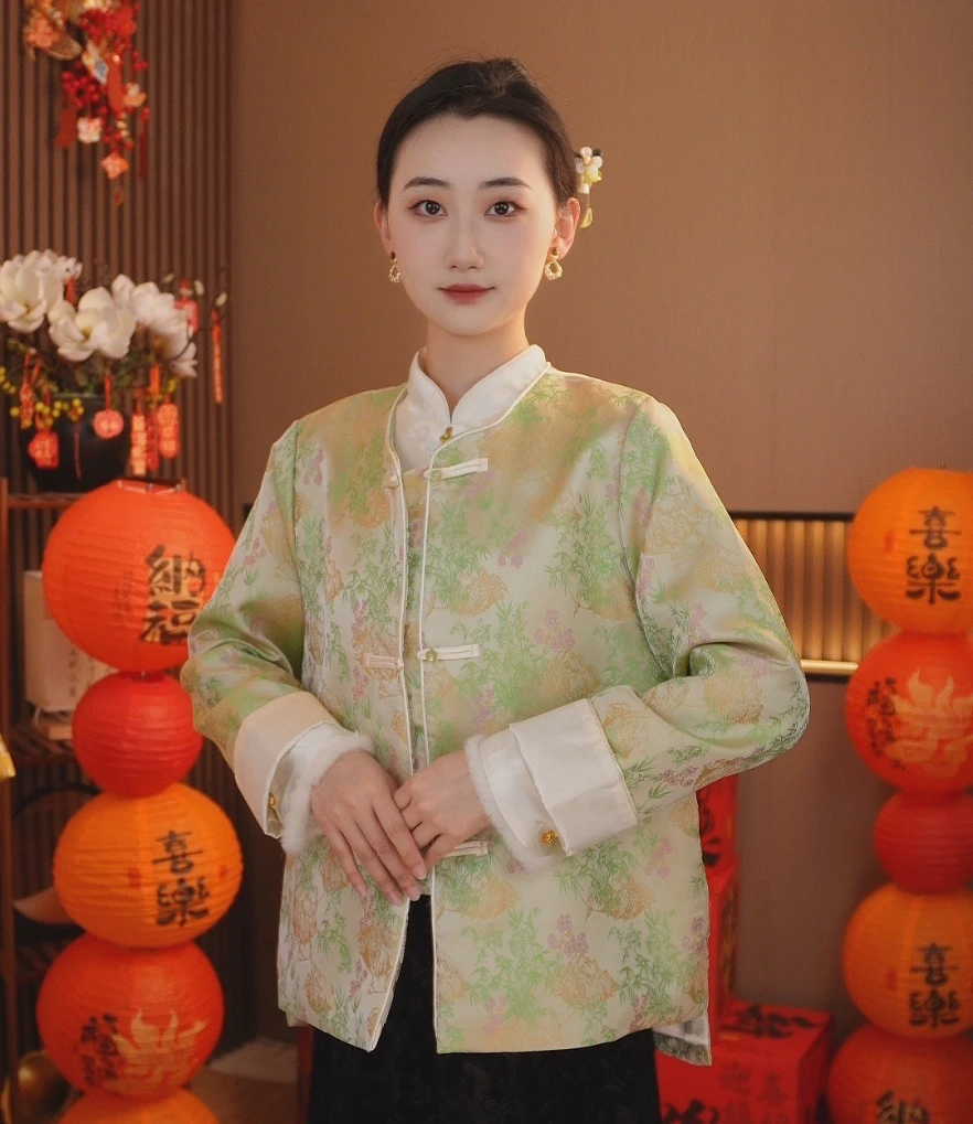 【松风鹤影】新中式对襟盘扣提花春季外套2024D0266雨情