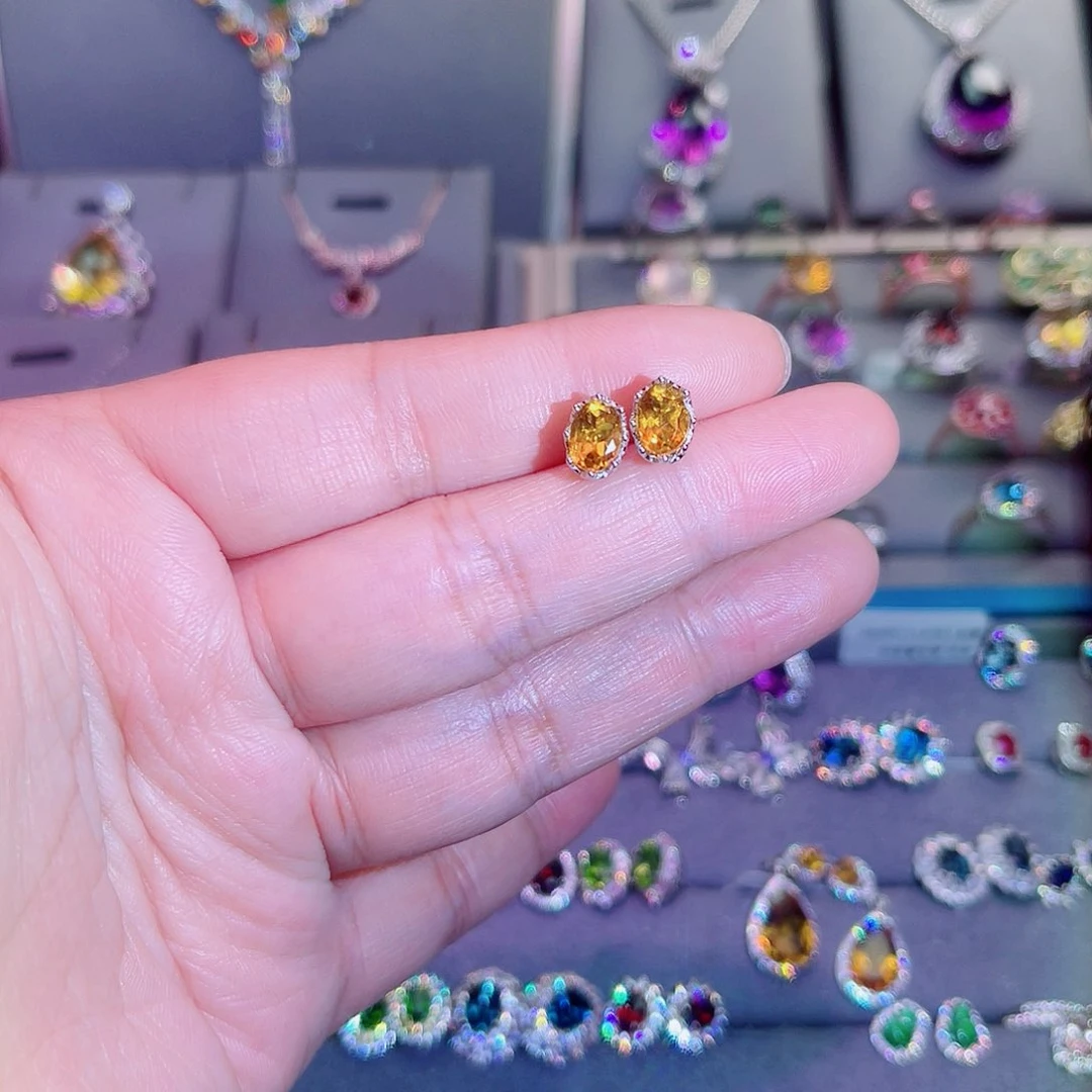 银S925镶嵌耳饰黄晶