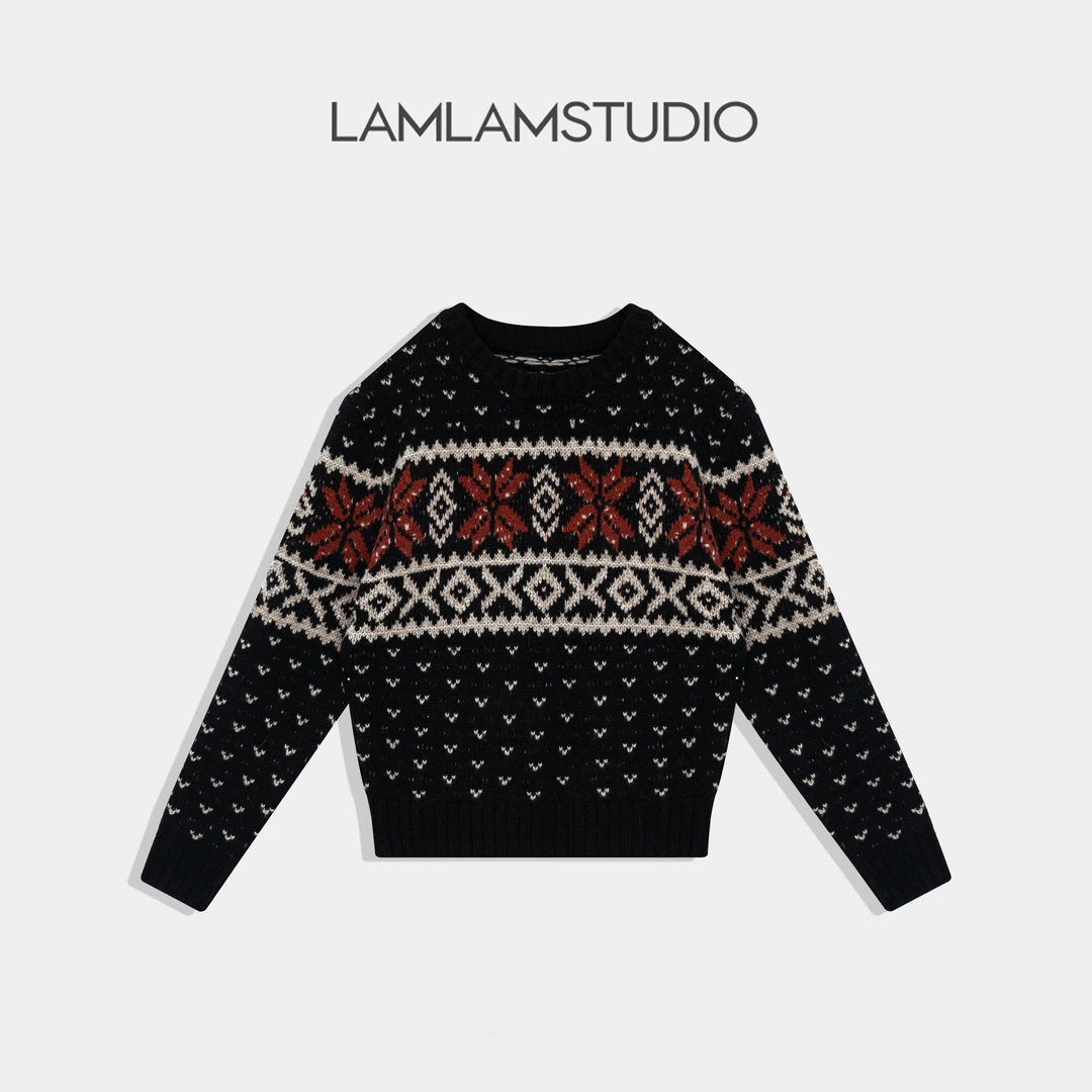 “冰岛雪境”羊毛毛衣针织衫圆领上衣女秋冬 张一琳 L2412098M