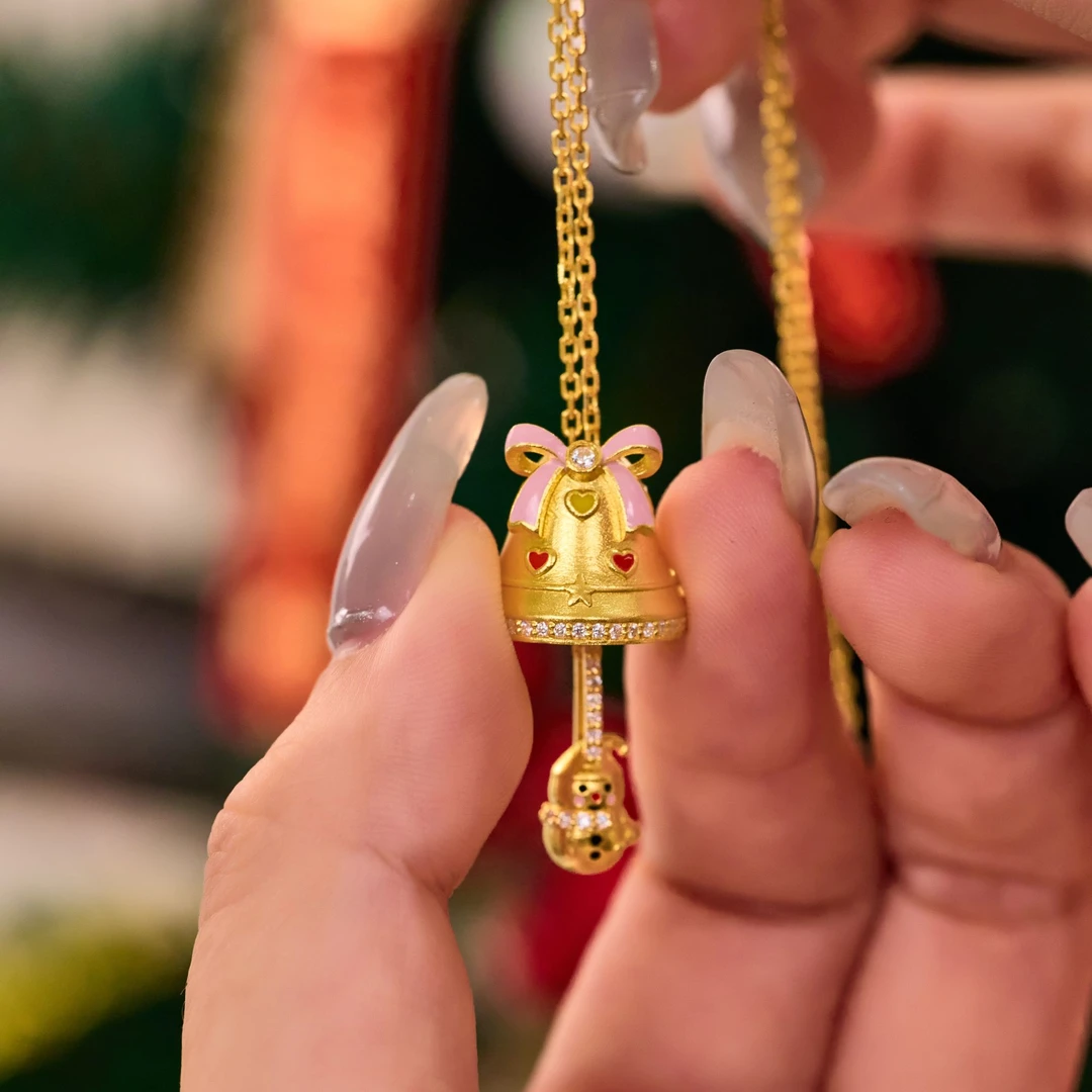 【贞爱福圣诞年终狂欢购】黄金足金999爆品设计师【圣诞铃铛套链】