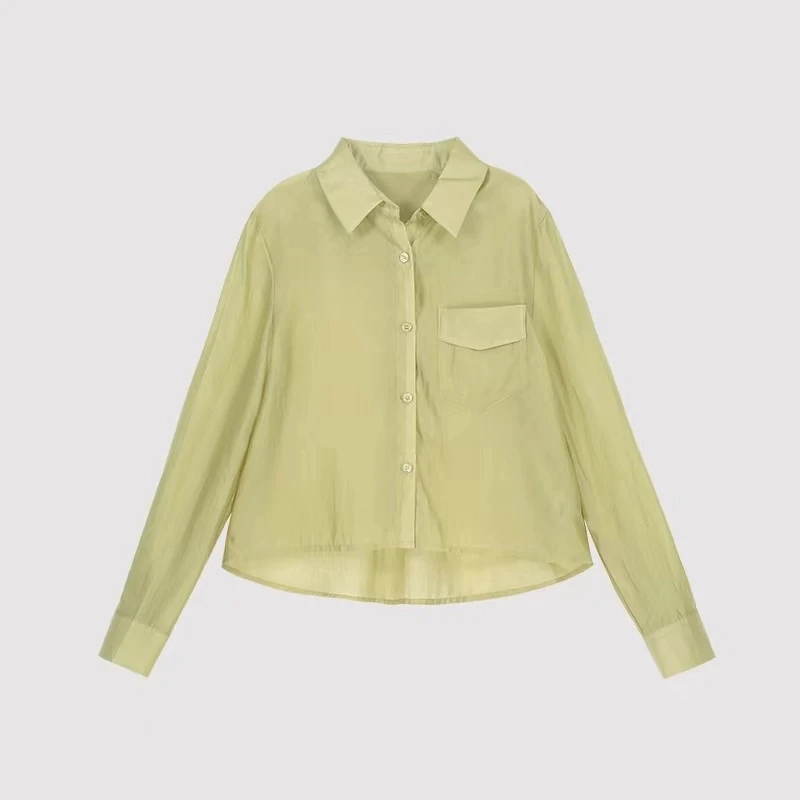 高腰天丝防晒衬衫女短款2025年夏天新款简约欧若风莱赛尔衬衣长袖