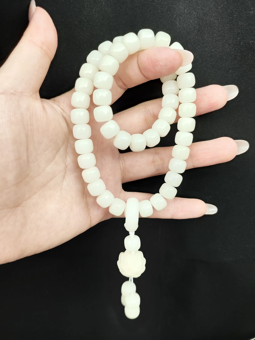 白玉菩提根双圈莲花跑环手作款念珠