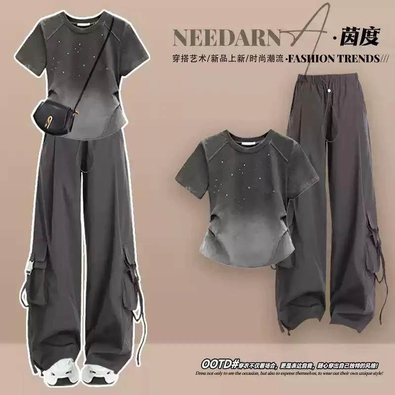 2025夏季套装女新款简约宽松百搭休闲风上衣搭配时尚休闲裤两件套