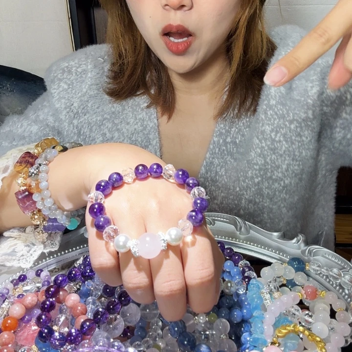 水晶手链银S925镶嵌紫水手串福利款