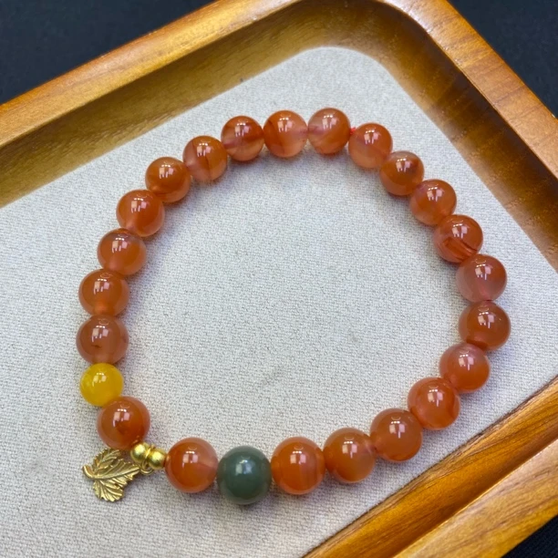 A472-李寻欢珠宝【南红7.5mm+枫叶坠】精美单圈手串-多样性发货