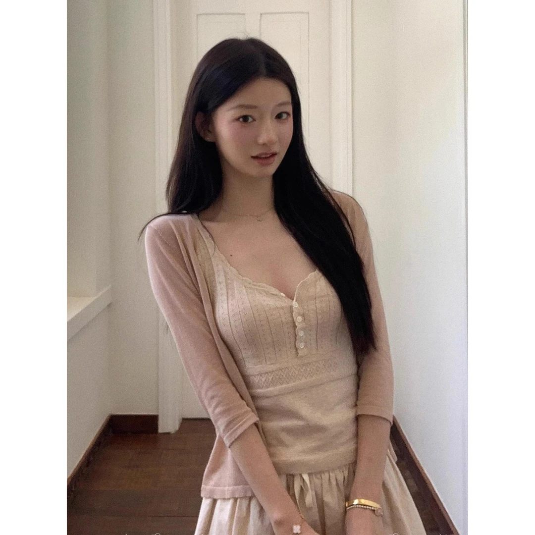 莱赛尔亲肤防晒针织开衫薄款女夏季披肩吊带外搭罩衫小坎肩外套